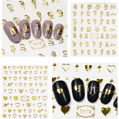 1 Pc 3D Golden Flower Bronzing Design Nail Sticker Manicure DIY Adhesive Tips Transfer Art Hollow Foils Nail Art Decals XQL06