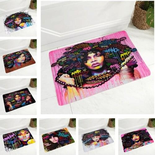 African Women Style Floor Door Mat for Bedroom Non-Slip Decor Colorful Cartoon Girl Doormat Super Soft Flannel Carpet 40x60cm