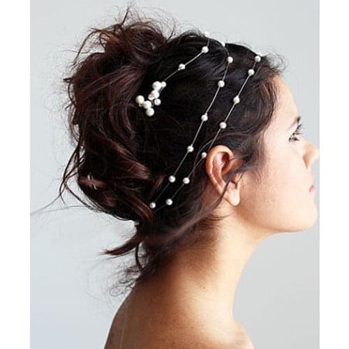 Women Fashion Wedding Bridal Crystal Rhinestone Pearl Beading Long Chain Hairband Hairwear Hair Band Accessories Decoration