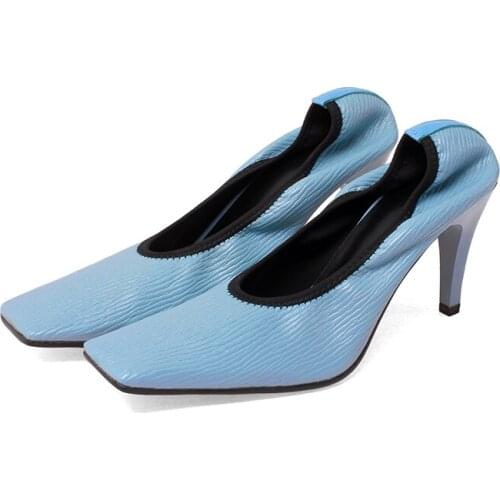 Osunlina Luxury Womans Pumps Blue Black Elegant High Square Heels Footwear Square Toe Wedding Handmade Shoes Size 33-40 A339