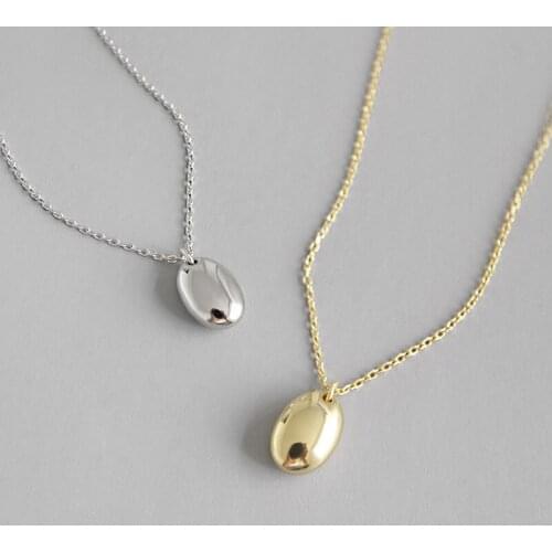 100% Silver 925 Necklace Shiny Geometric Small Bean Oval Necklace Sterling Silver chain ornaments Jewelry Woman Lady Gift
