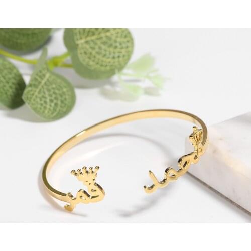 Personalized Crown Arabic Name Bracelet Stainless Steel Custom Bracelet&Bangle Handmade Men Fashion Jewelry For Women Gift