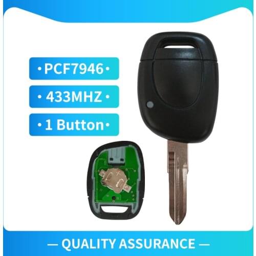 Free Shipping (1 piece) 1 Button VAC102 Remote Key Keyless Fob For Renault Twingo Clio Master KANGO PCF7946 Chip 433Mhz