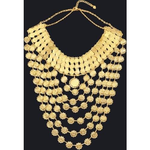 Luxurious Arab Bronze Neckle Wedding Dress Accessories Jewelry Coin Fringe Pendant Ethnic Style Accessories