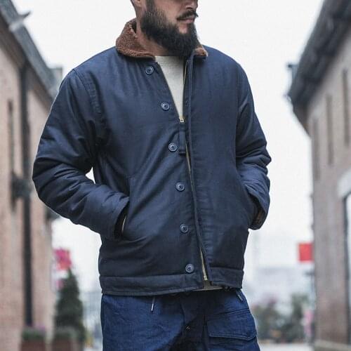 Bronson 1940s USN 1st Model Woolen N-1 Deck Jacket Winter Warm Jackets Classic Retro Military Jackets