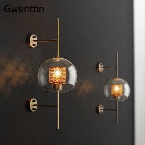 Modern Glass Led Wall Lamp Nordic Wall Sconce Light Fixtures Loft Industrial Mirror Lights Home Decor for Bedroom Luminaire E27
