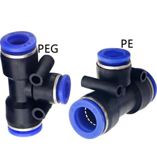 3 Way T shaped Tee Pneumatic 4mm 6mm 8mm 10mm 12mm OD Hose Tube Push In Air Gas Fitting Quick Fittings Connector Adapters