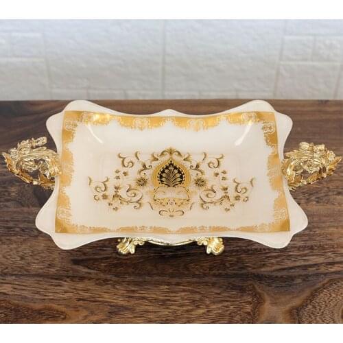 European alloy glass fruit plate American high foot double ear fruit plate luxury villa model room living room tea table ornamen