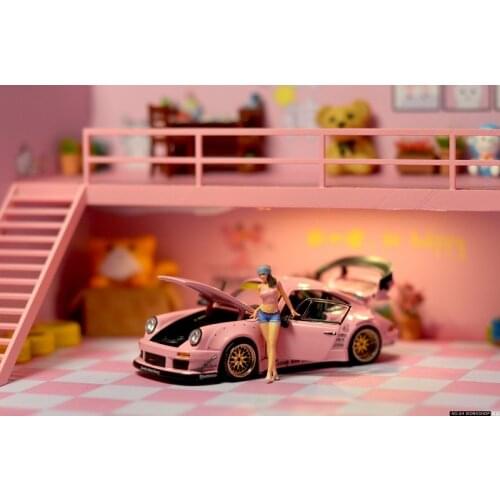 In Stock 1:64 Assembly Diorama Double-deck Garage Led Light Pink without acrylic case(Not include car & doll)
