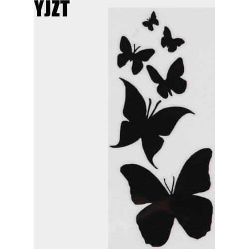 YJZT 6CM*13.7CM Decal Vinyl Butterfly Hibiscus Flower Car Sticker Black/Silver C24-0029