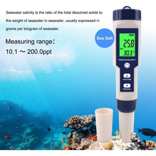 Z-9909 5 in 1 Function Water Quality Testing Meter PH Salinity TDS EC Tester with Backlight PH Measuring Tool