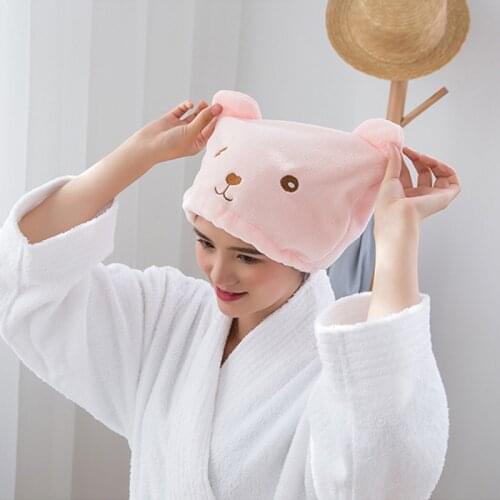 Wehe Bear Hair-Drying Cap Female Quick-Drying Towel Wipe Hair Head Cover Thickened over Fine Velvet Cotton