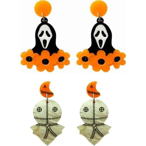Halloween Moon Pumpkin Ghost Earrings for Women Acrylic Punk Goth Statement Earrings Trendy Fashion Jewelry 90s Y2k Gifts New