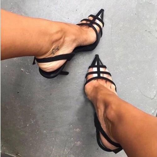 Sexy Stiletto High Heel Sandals Ladies Strappy Mesh Slingback Point toe Buckle Shallow Shoes Women Summer Dress Party Sandalias