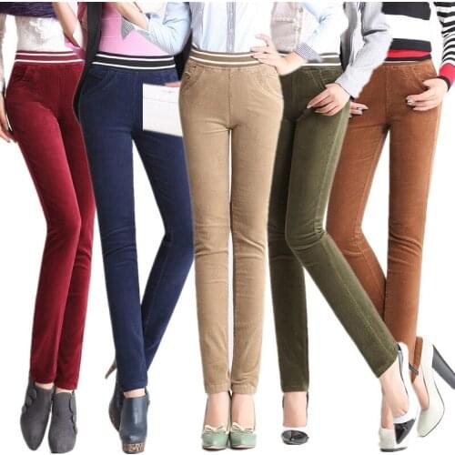 Autumn winter women pant women high waist elastic waist stretch corduroy casual pants women trousers plus size27-40