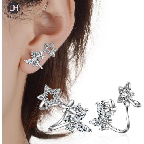 Dreamhonor 925 Sterling Silver Zirconia Butterfly Star Ear Cuff Earrings Without Piercing Ear Clips Earrings Women Girls Jewelry