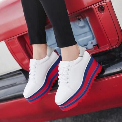 Square Toe Womens Leather Shoes Platform Women Wedge Sneakers White Platform Spring Women Fashion 2020 New Zapatos Chunky Mujer