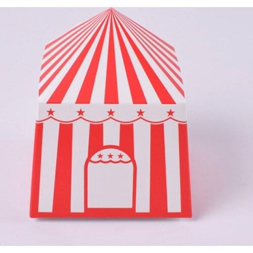 10pcs/lot Creative Red Cartoon Stripe House Baby Shower Birthday Party Favor Candy Gift Box Blue Circus Tent Wedding Candy Boxes