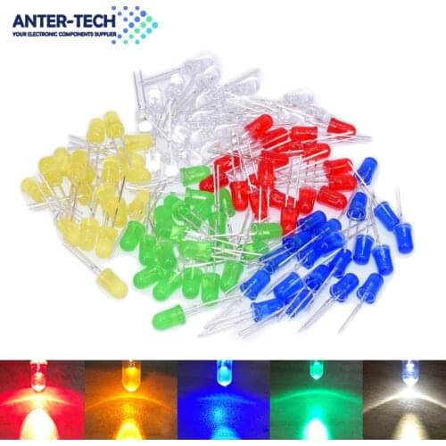 100pcs/lot 3mm 5mm LED Red Green Yellow Blue White F3 F5 LED Diode Light Assorted Kit Green Blue White Yellow Red COMPONENT DIY