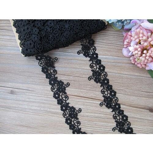 2Yards Black Polyester Flower Embroidered Lace Trim Ribbon Fabric Handmade DIY For Garment Sewing Supplies Craft Decoration