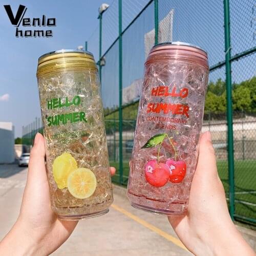 350ml Fashion Ice Water Bottles Juice Ice Cool Cup Summer Cold Drinks Plastic Iced Milk Coffee Drinkware Broken Ice Cup With Lid