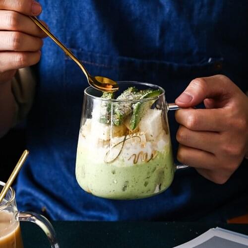 450ml Glass Coffee Cup With Spoon Transparent Creative Mug Handle Drinkware Beer Cappuccino Mug For Tea Juice Wine Glasses Cup