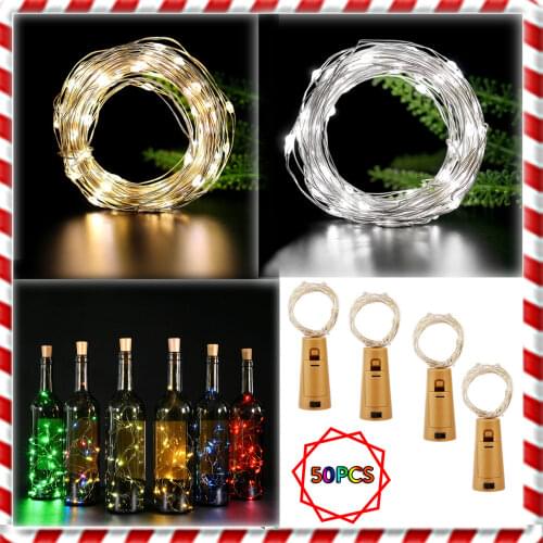 50PCS/Lot Silver Copper Wire String 1M 10LED Cork Shaped Fairy Light Wine Bottle for Glass Craft Christmas Party Decoration