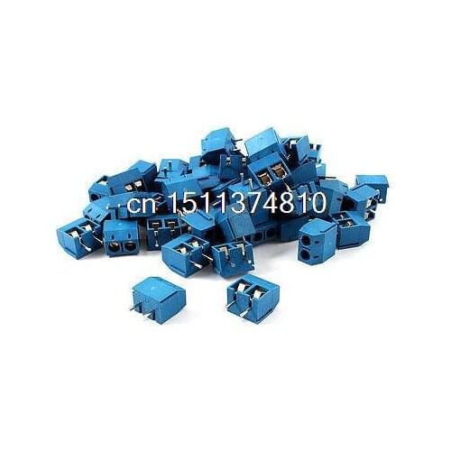 50 Pieces Straight 2 Pins 5mm Pitch PCB Board Screw Terminal Blocks Blue