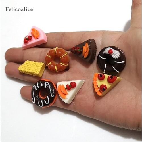 8pcs 20*25mm Mini Kawaii Resin Food Charms Necklace Donut Cake Pendant For DIY Hair Accessories Decoration Keychain Charms