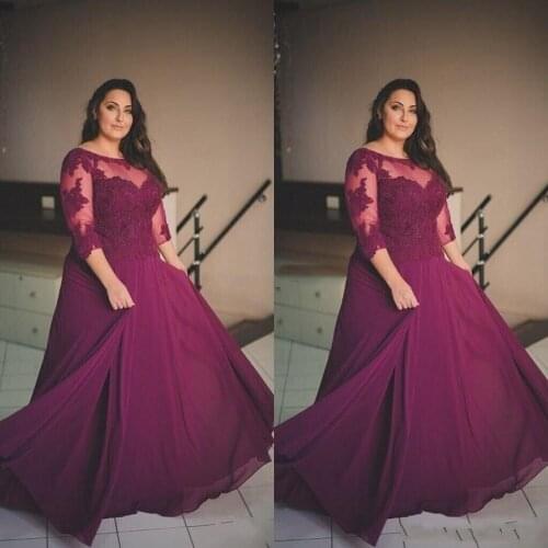 Abendkleider Eggplant Evening Dresses Sheer 34 Sleeves Chiffon Plus Size Formal Dress Evening Gowns Custom Made vestido de festa
