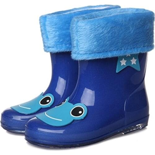 Brand Girls Antiskid Wellies With Cotton Velvet New Fashion Design Kid Cartoon Rainboots Boys Autumn Winter Warm Rain Boots