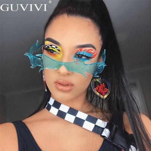 One-piece Sunglasses 2021 New Fashion Womens Flame Shape Frameless Wave Eyeglasses Mens Retro Luxury Sunshade Eyewear UV400