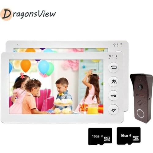 DragonsView Video Intercom 2 Monitors 7 Inch Video Door Phone Home Doorbell Camera 1200TVL with Motion Detect Security System