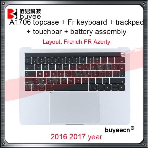 FR A1706 palmrest Original New Top Case Cover 2016 2017 with French Azerty keyboard trackpad A1819 battery assembly For Macbook