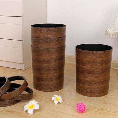 Hot Sale 10L Retro Style Pressing Ring Plastic Trash Can Household Office Mimetic Wood Grain Wastebasket Garbage Bin-Dark Brown