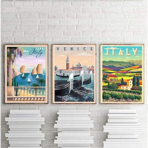 Italy Travel Posters Vintage Art Prints Romantic Venice Landscape Canvas Painting Pictures for Living Room Decor Traveler Gifts