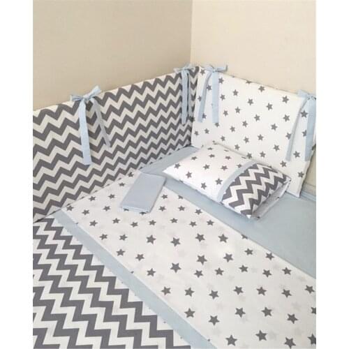 Jaju Baby Handmade, Gray Zigzag Blue Design Baby Duvet Cover Set and Edge Protection, Baby Duvet Cover, Baby Bed Sheet