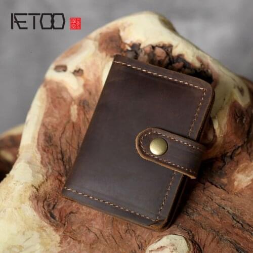 AETOO Crazy horse leather retro card holder, first layer cowhide drivers license bag, mens leather card holder, coin purse