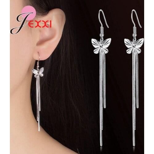Lovely 925 Sterling Silver Tassel Earrings Cute Butterfly French Hook Women Jewelry for Wedding Engagement Appointment Accessory