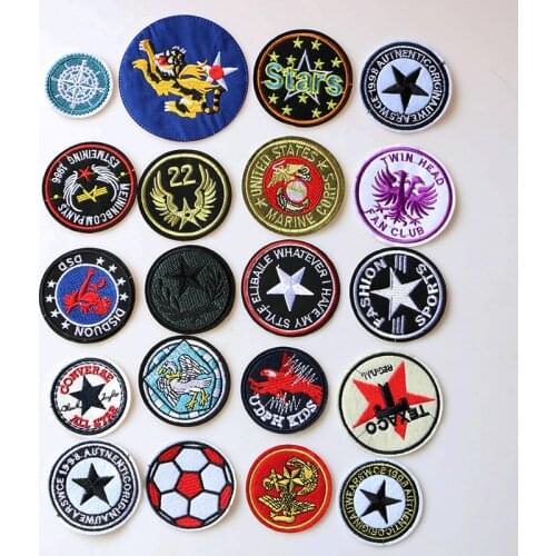 Fashion Round Patch Football Stars Compass Icon Embroidered Applique Patches For kawaii clothes DIY Iron on Badges on a Backpack