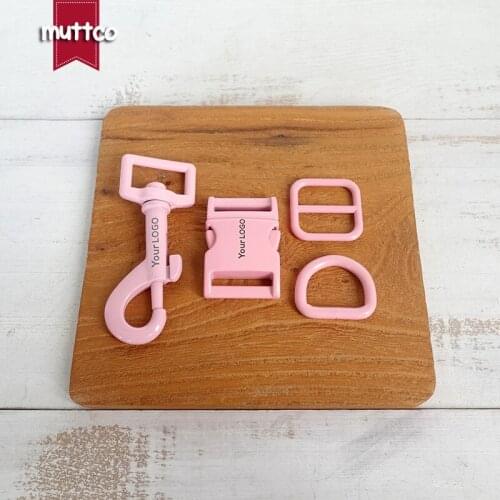 We provide laser engraving service customize LOGO environmental pink accessory for 20mm webbing DIY dog collar set