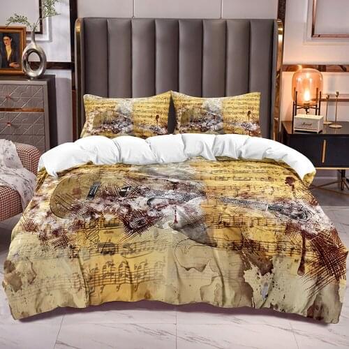 Microfiber Soft Bedding Duvet Cover with Music Guitar Print White Reverse Kids Teens Comforter Cover Sets