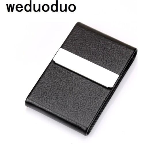 Weduoduo New Women Men Business ID Credit Card Holder Fashion Brand Metal Aluminum Card Case PU Leather Name Holder