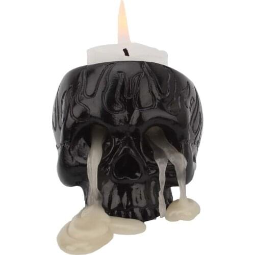 Newest Halloween Decoration Black Skull Candlestick Candle Stand Home Candle Holders Resin Desktop Ornaments Candlestick