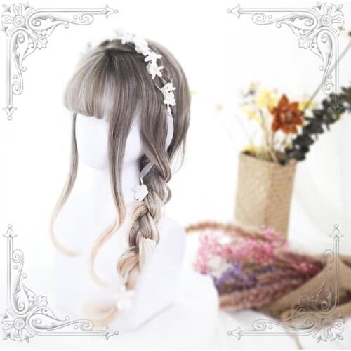 High Quality Lolita Flax Gray 65CM+ Air Bangs Wig Cosplay Party