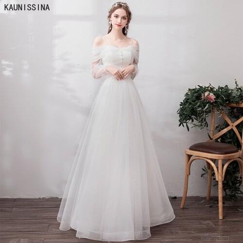 KAUNNISSINA Simple Wedding Dresses Spaghetti Straps Floor-Length A-Line White Bride Vesido Plus Size Bridal Marriage Dress