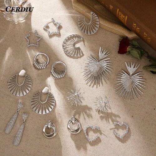 CERDIU Leaves Earrings for Women Creative Silver Colour Metal Simple Drop Earrings Hollow out Design Female Fashion Jewelry