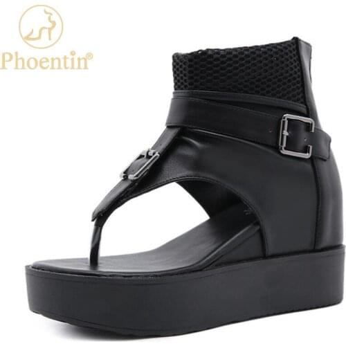 Flip-Flop Sandals Womens Rome Platform wedge Sandals 2021 Summer New high Heel Casual zip Shoes black brown Phoentin FT1587