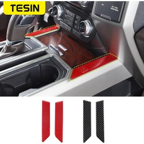 TESIN Soft Carbon Fiber Car Gear Front Storage Box Side Decoration Cover Stickers For Ford F150 2015-2020 Car Accessories