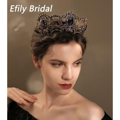 Purple Rhinestone Tiaras and Crowns for Women Hair Accessories Wedding Crystal Bridal Hair Jewelry Bridesmaid Party Headpiece